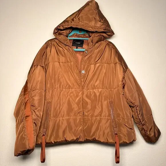 Maje Gueli Caramel Hooded Puffer Jacket Quilted Coat - Picture 4 of 11